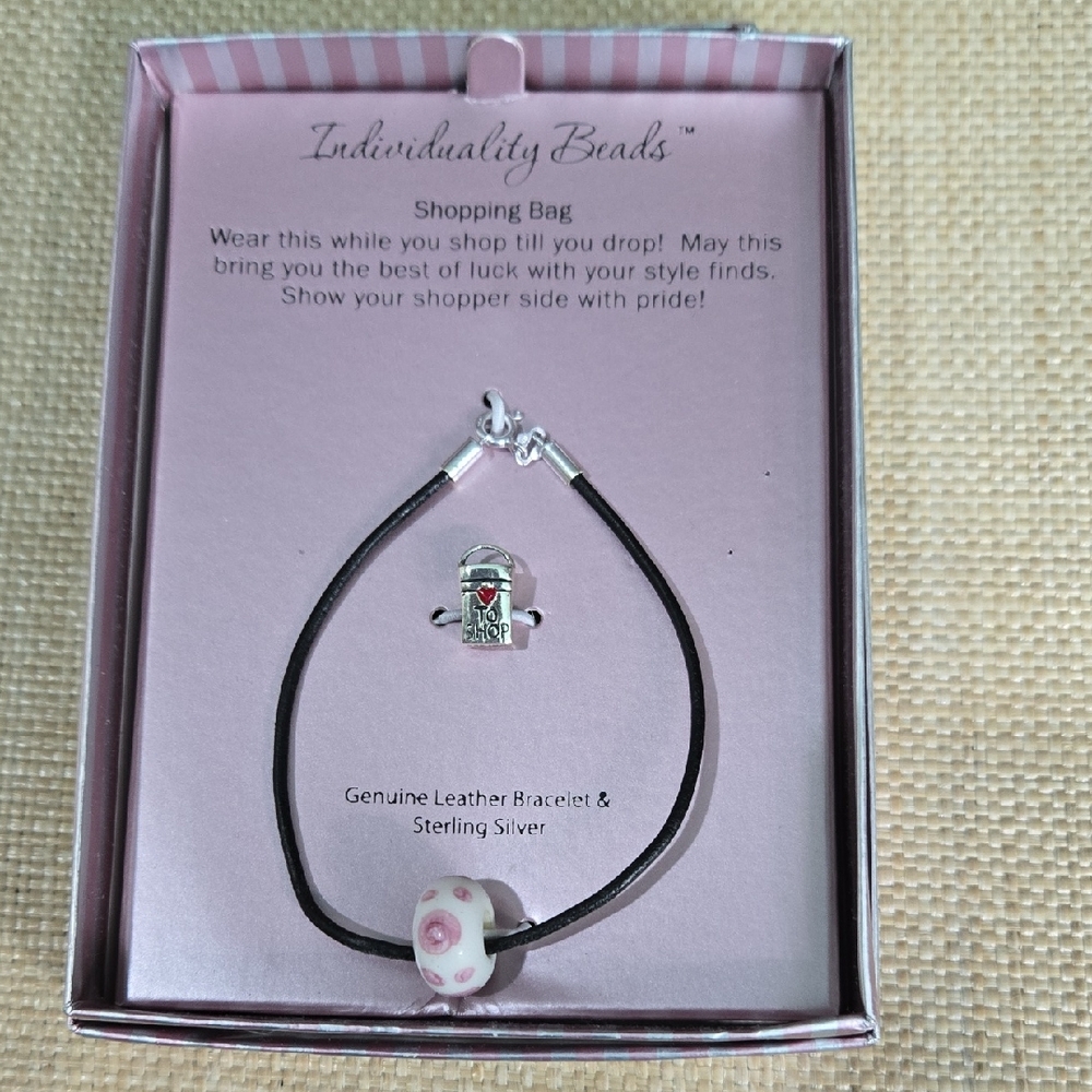 Leather Bracelet with Pink and Silver Charm